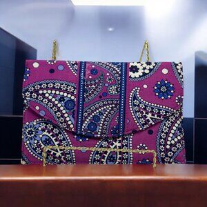 Vera Bradley Purple Boysenberry Paisley & Floral Clutch Wallet With Snap Closure